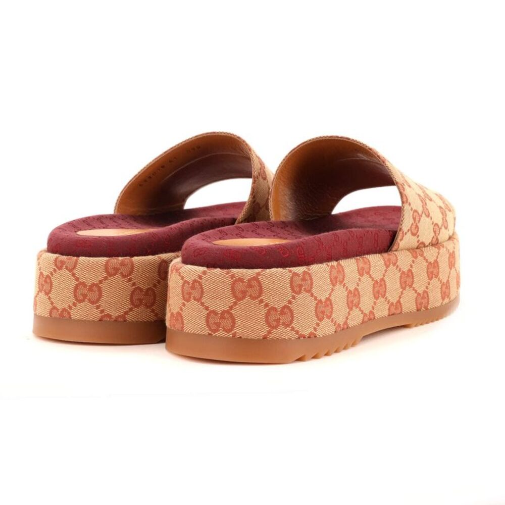 Gucci Women's Angelina Platform Slide Sandals GG Canvas Red - Picture 3 of 4